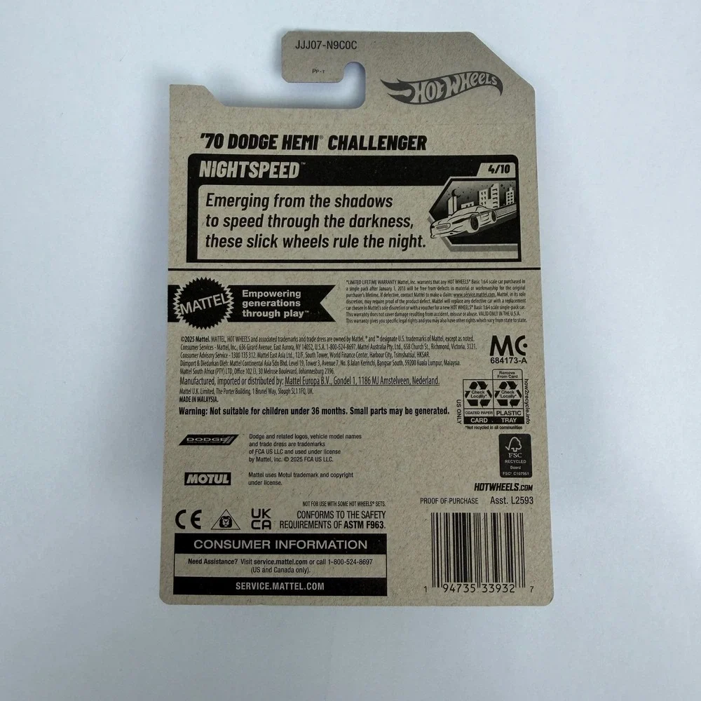 Hot Wheels 70 Dodge Hemi Challenger Gold‎ Nightburnerz 4/10 Diecast Car 2026